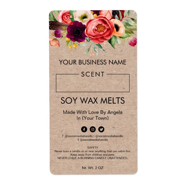 Blank Soy Wax Melt Labels mit Schreibfläche (Vorne)