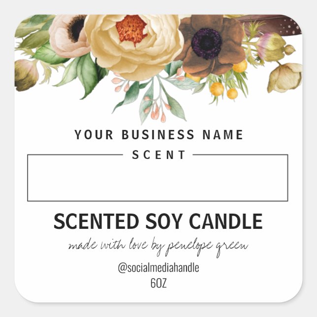 Blank Space White Floral Scented Soy Candle Labels Quadratischer Aufkleber (Vorderseite)