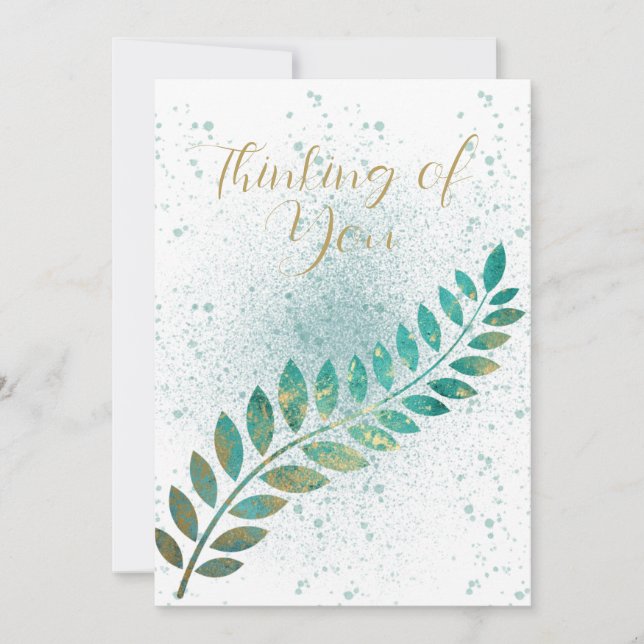 Blank Türkis und Gold tropischen Leaf Denken Ankündigung (Vorderseite)