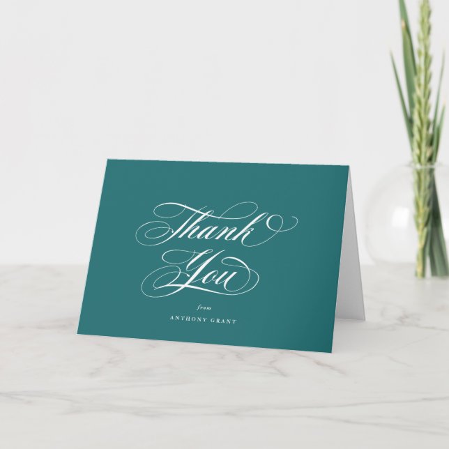 Blank Turquoise Eleganter Script-Abschluss Dankeskarte (Vorderseite)