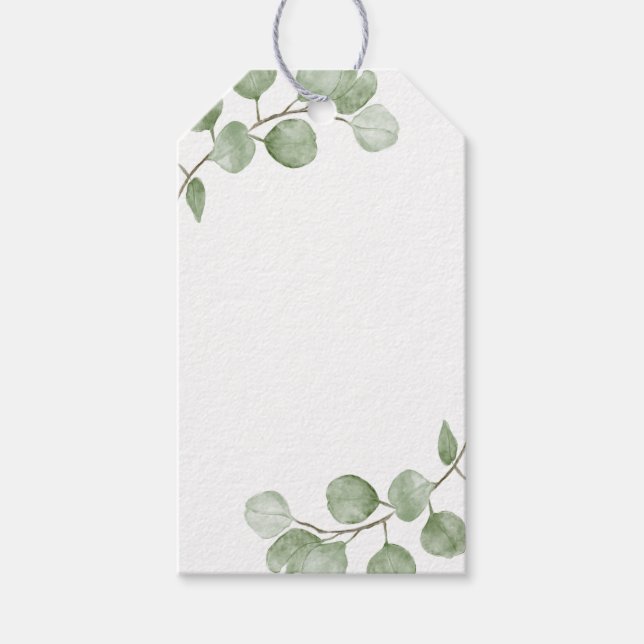Blank Watercolor Eucalyptus Wedding Geschenkanhänger (Vorderseite)