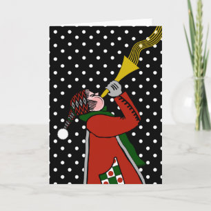 Blank Weihnachtskarte, blasen Trumpet im Schnee Feiertagskarte