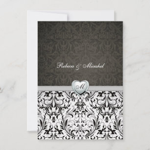 Blanke elegante Damast-Monogramm-Hochzeitseinladun Einladung