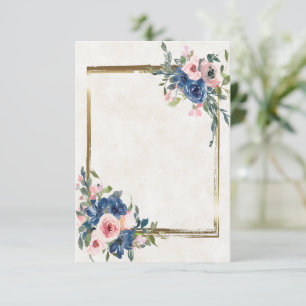 Blanke rosa und blaue Blumenelemente mit goldenem  Einladung