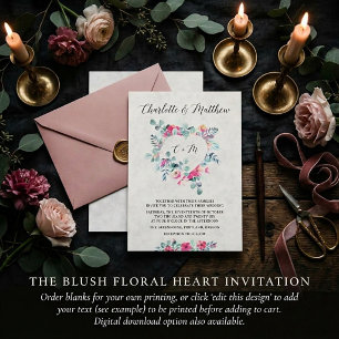 Blanke rosa Wasserfarbe florale Herz Hochzeit Einladung