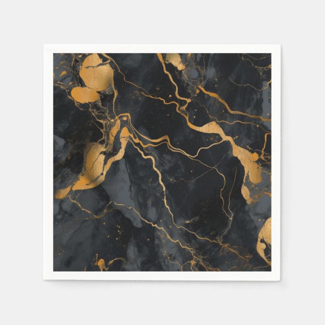 Blankes Schwarz-Gold-Party Serviette (Vorderseite)