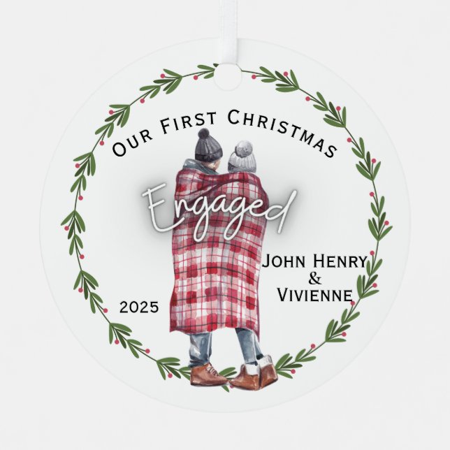 Blanket Couple Unser erstes Weihnachtsfest Verlobt Ornament Aus Metall (Vorderseite)