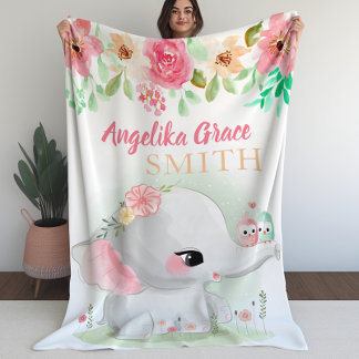 Blanket für Mädchen mit Blumenlephant Fleecedecke