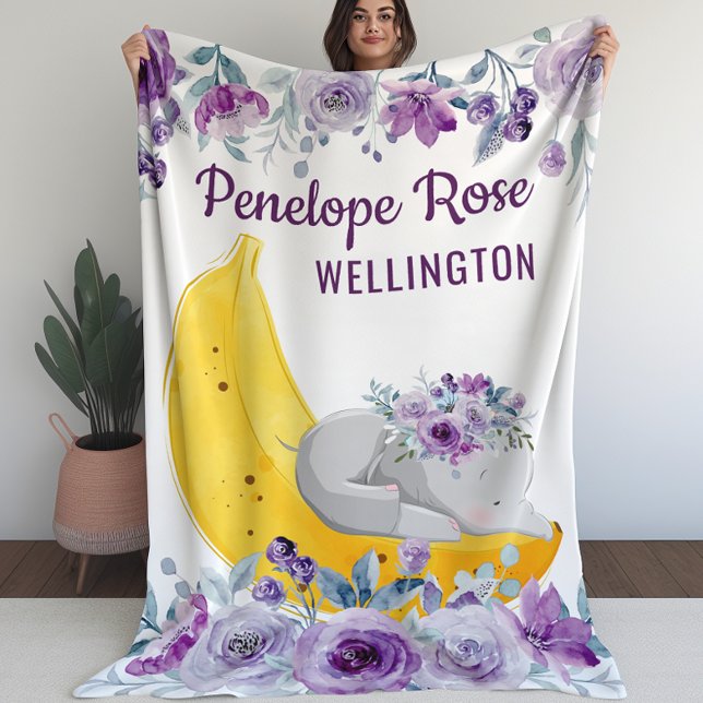 Blanket für Mädchen Niedlicher Elefant auf einer B Fleecedecke (Blanket for Girls Cute Elephant on a Banana (L))