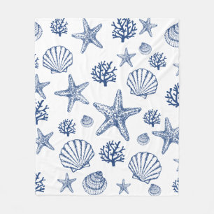 Blanket Navy Blue Seashell Pattern Fleecedecke