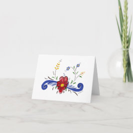 Blanknotecard mit roter Blume und blauen Rollen