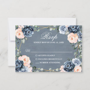 Bläschen-Bläschen-Hochzeit mit blauer Pfirsichblüt RSVP Karte