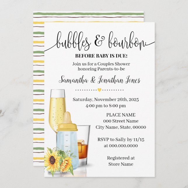 Bläschen & Bräune vor Baby wegen Sonnenblumen Dusc Einladung (Vorne/Hinten)