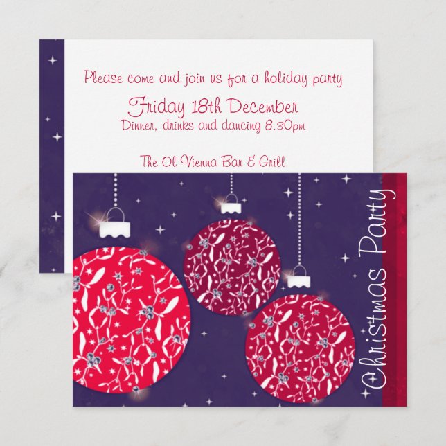Bläschen funkelnde Wirkung Party Einladung rot (Vorne/Hinten)