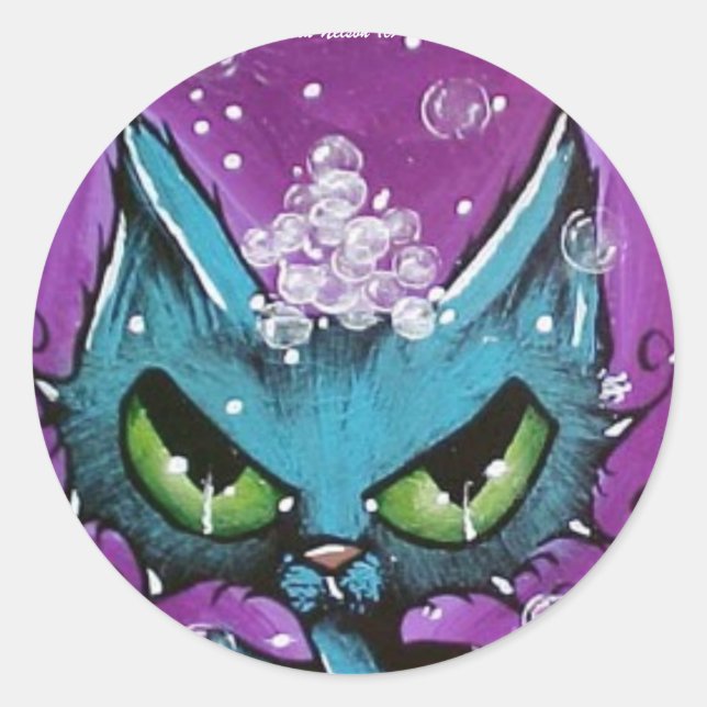 Blase Bath Cat rund Aufkleber (Vorderseite)