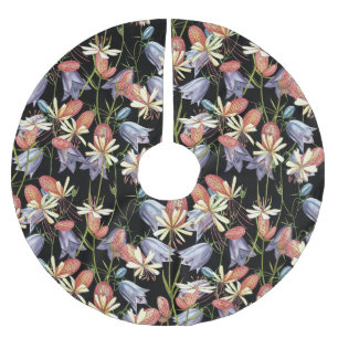 Blase Campion Glocken: Aquarellfarbene Blüten Polyester Weihnachtsbaumdecke