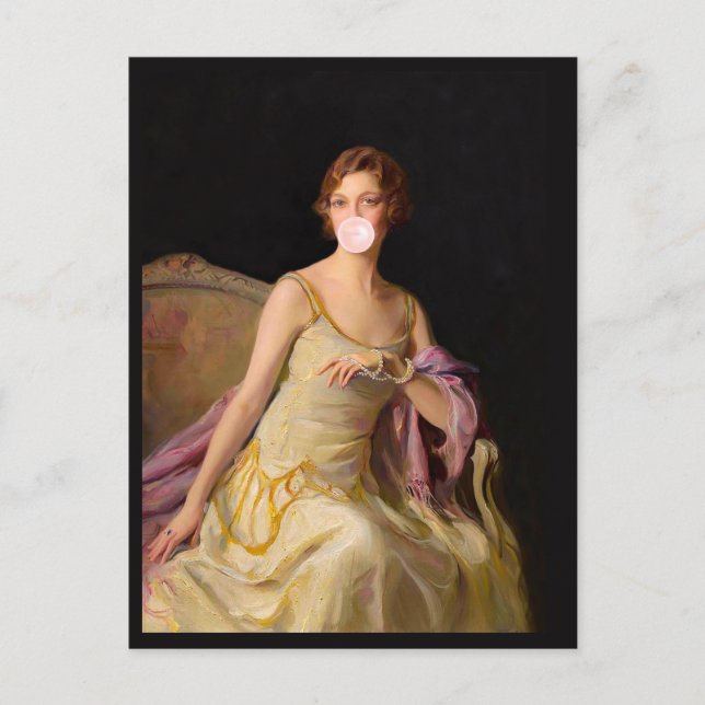 Blase Gum Diva in gelbem Kleid Postkarte (Vorderseite)