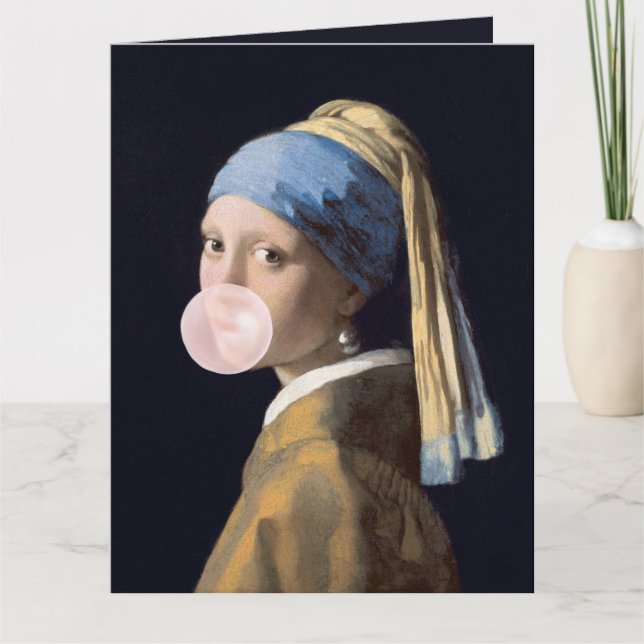 Blase Gum Diva mit Perlenohrring Karte (Vorderseite)