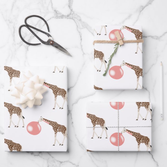 Blase Gum Giraffe Blasen Blase Geschenkpapier Set (Vorderseite)