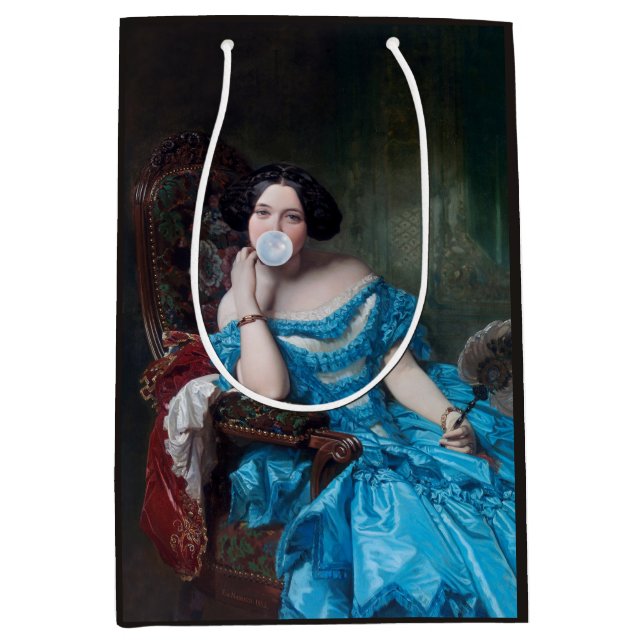 Blase Gummi Diva in blauem Satin Mittlere Geschenktüte (Vorderseite)