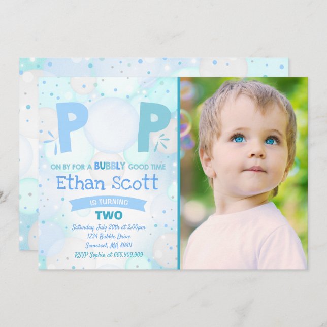 Blase Party Geburtstagseinladung Bubbly Birthday Einladung (Vorne/Hinten)