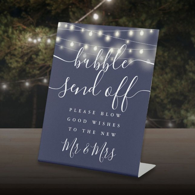 Blase senden String Lights Navy Blue Sockelschild (Bubble Send Off String Lights Navy Blue Pedestal Sign)