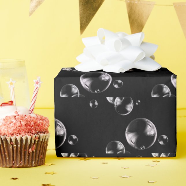 Blasen auf schwarzem Hintergrund Geschenkpapier (Geburtstagsparty)