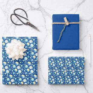 Blasen (Blues, Grüntöne & Gelb) Packpapier Geschenkpapier Set
