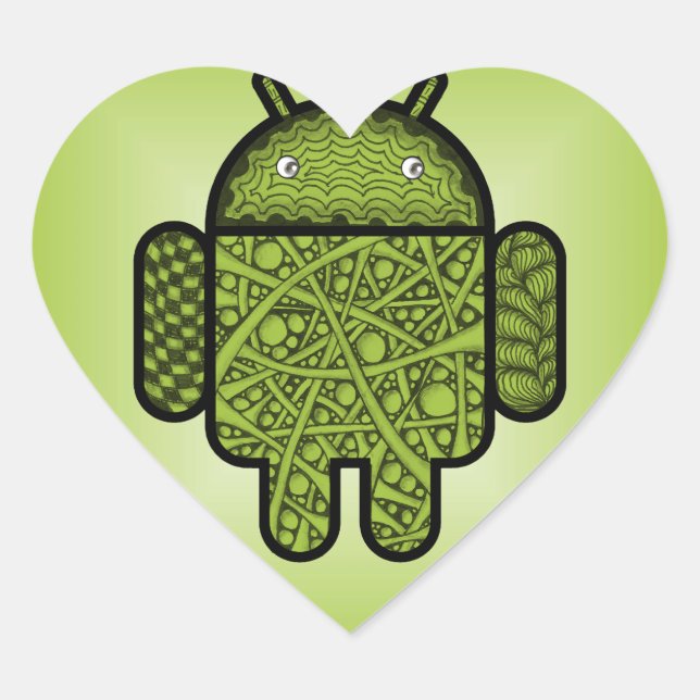 Blasen Doodle-Zeichen für den Android™-Roboter Herz-Aufkleber (Vorderseite)