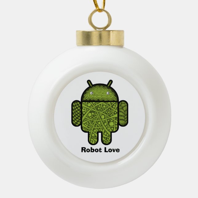 Blasen Doodle-Zeichen für den Android™-Roboter Keramik Kugel-Ornament (Vorderseite)