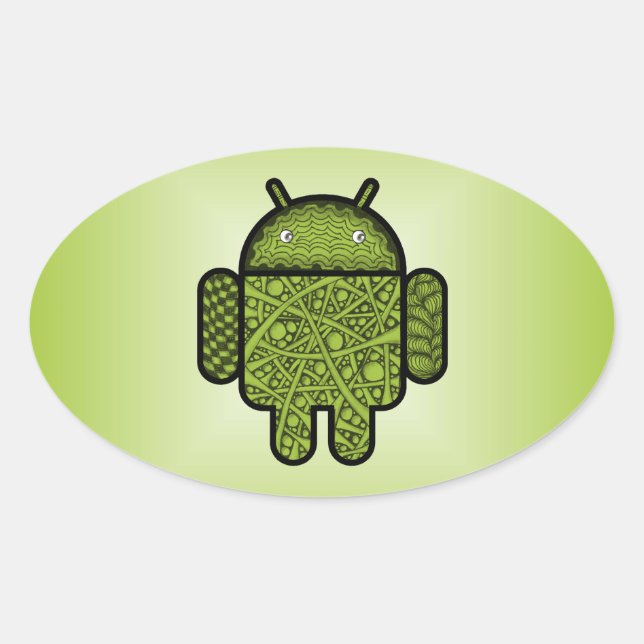 Blasen Doodle-Zeichen für den Android™-Roboter Ovaler Aufkleber (Vorderseite)