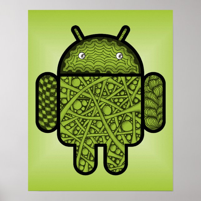 Blasen Doodle-Zeichen für den Android™-Roboter Poster (Vorne)
