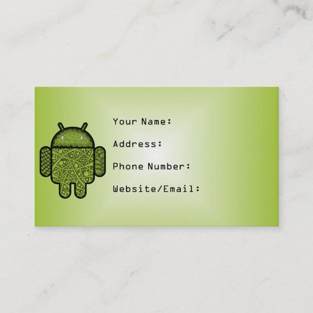 Blasen Doodle-Zeichen für den Android™-Roboter Visitenkarte (Vorderseite)