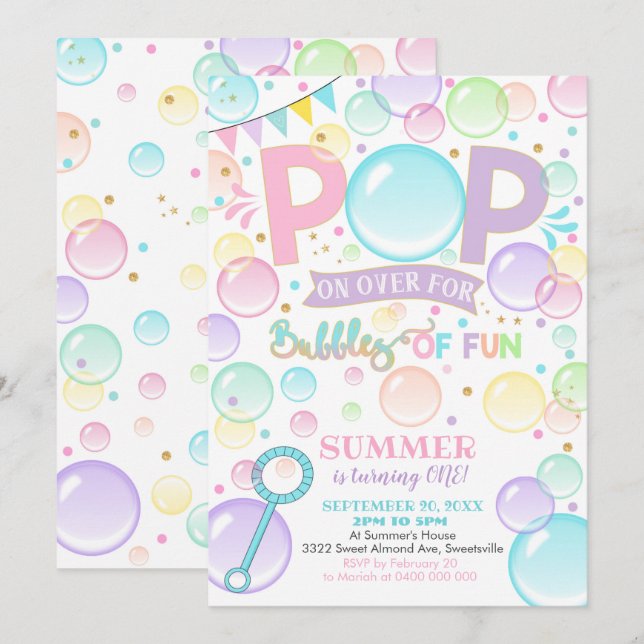 Blasen Geburtstag Einladung Blasen des Vergnügens  (Vorne/Hinten)