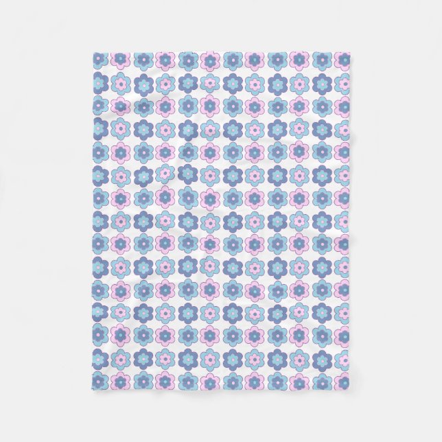 Blasen-Retro-Blumen (blau und rosa) Muster Fleecedecke (Vorderseite)