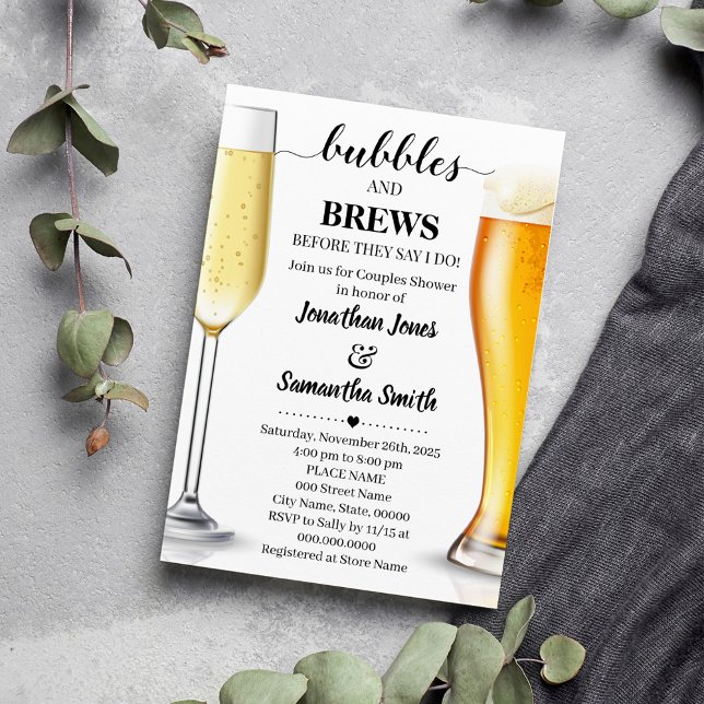 Blasen und Braun, bevor ich Paare Dusche Einladung (Bubbles and Brews before I do Couples Shower Invitation, Champagne and Beers Minimalist Wedding)