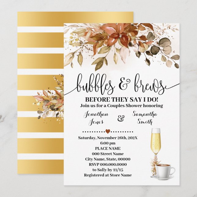 Blasen und Brötchen Fall Kaffee Brautparty Einladung (Vorne/Hinten)