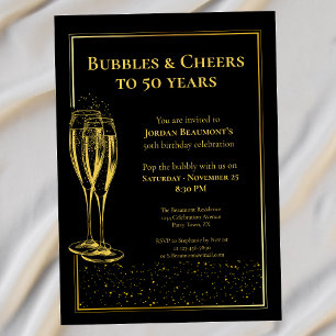 Blasen und Cheers Black Gold 50. Geburtstagsparty Einladung