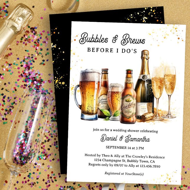 Blasen und Polterabend-Engagement-Partei Einladung (Bubbles & Brews before I Do Wedding Shower Invitation)