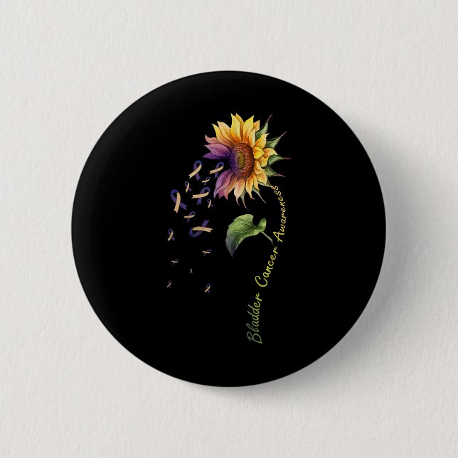 Blasenkrebs Bewusstsein Sonnenblumen Shirt Button (Vorderseite)
