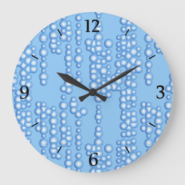 Blasenstrom, hellblaue Farbtöne Große Wanduhr (Vorderseite)