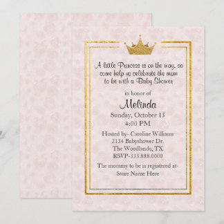 Bläser mit goldener Crown Baby Dusche Einladung