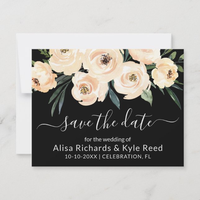 Bläserbeige Blush Gold Save the Date schwarz Ankündigung (Vorderseite)