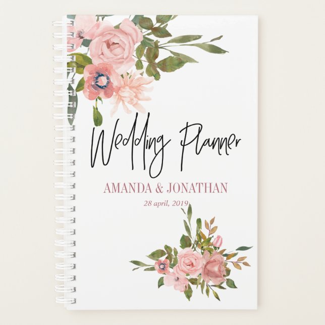 Bläserblüte und Rose Gold Hochzeitsplaner Planer (Vorderseite)