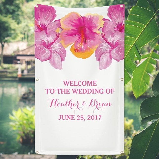 Bläserblütenbanner für gebürsteten Hibiskus Banner (Brushed Hibiscus Floral Wedding Welcome Banner)