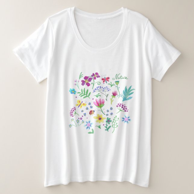 Bläserbotanisches Muster Große Größe T-Shirt (Design vorne)
