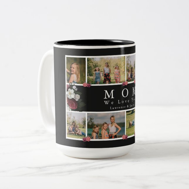 Bläserchic Monogram Custom Foto Collage Mutter Zweifarbige Tasse (Vorderseite Links)