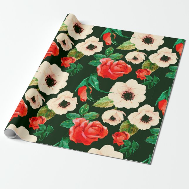 Bläserfarbenes, nahtloses Muster. Weißmohn Geschenkpapier (Ungerollt)