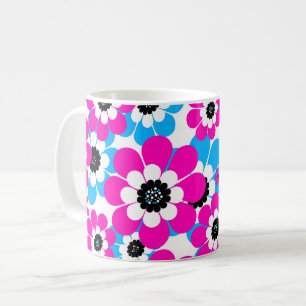 Bläserglänzende Neonmuster helle Farbe und blau Kaffeetasse