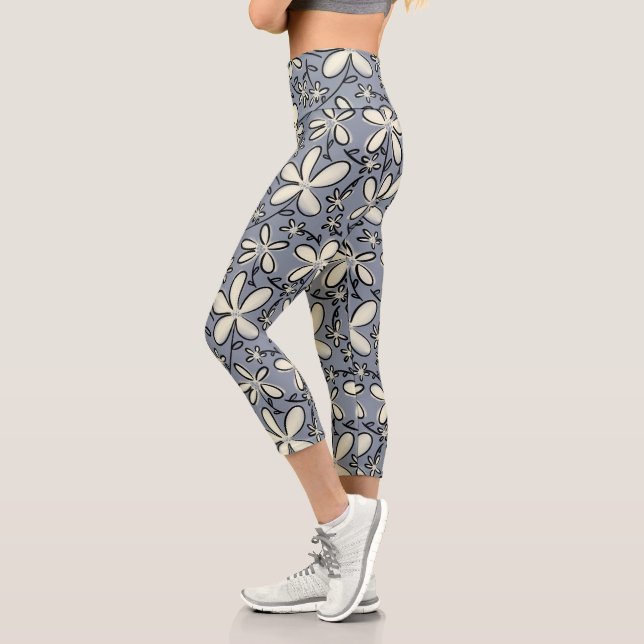 Bläsergraue und cremige Blume Capri Leggings (Links)